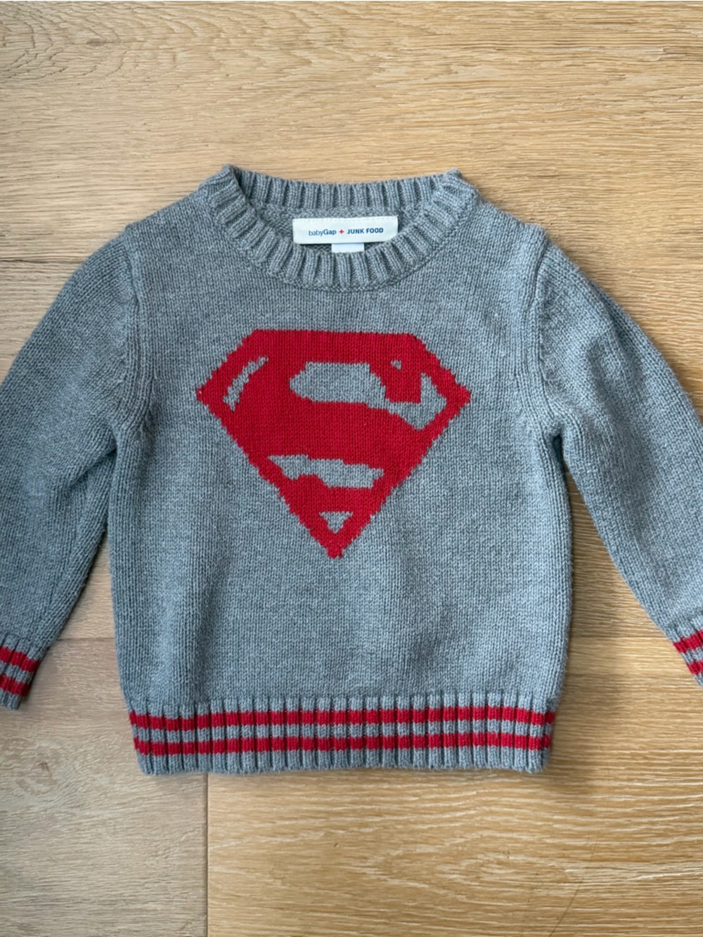 Gray Knit Sweater with Red Superman Logo